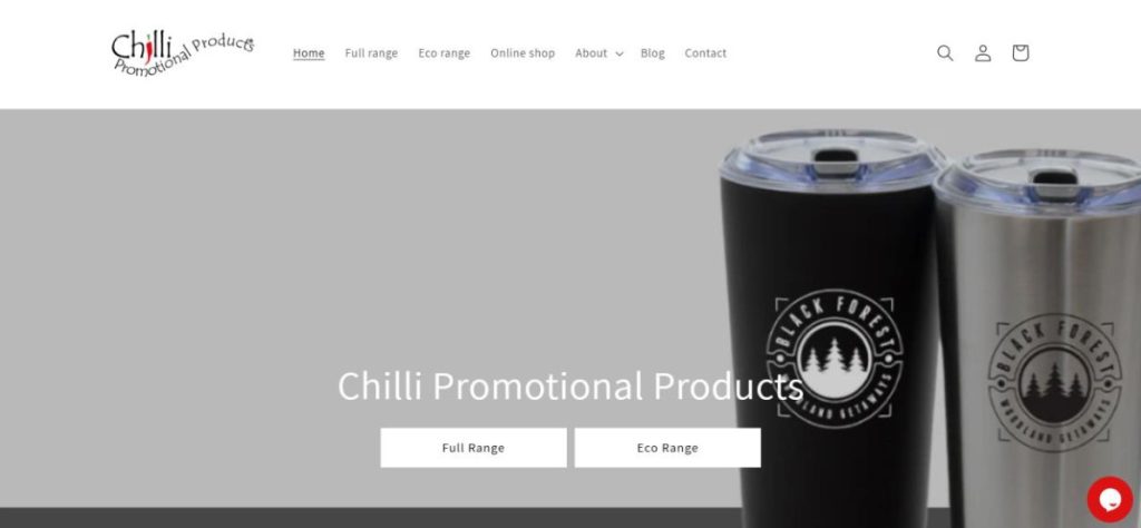 The homepage of the Chilli Promotional Products website.